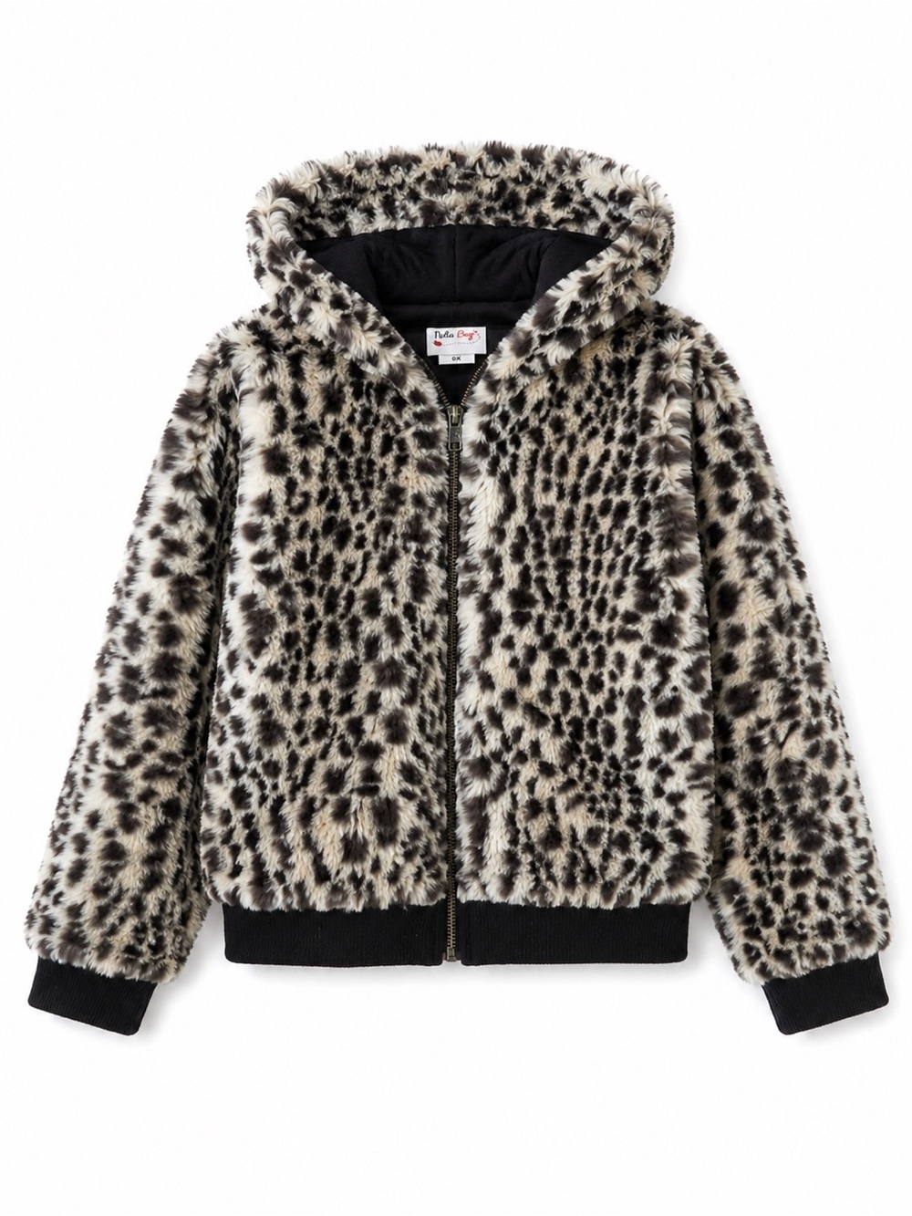 Girls 6X Faux Fur Leopard Hoodie